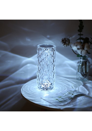 Ruicoo Usb Şarjlı 3 Renkli Ayarlanabilir Elmas Masa Lambası - Yatak Başı Dekoratif Aydınlatma Şeffaf