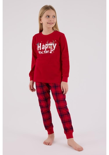 Rolypoly Kız Çocuk Uzun Kol Pijama Takım Kırmızı-1763 Kırmızı