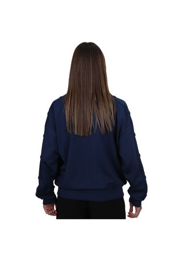 Kadın Modal Kumaş Dik Yaka Rahat Kalıp Lacivert Ceket Hırka Lacivert