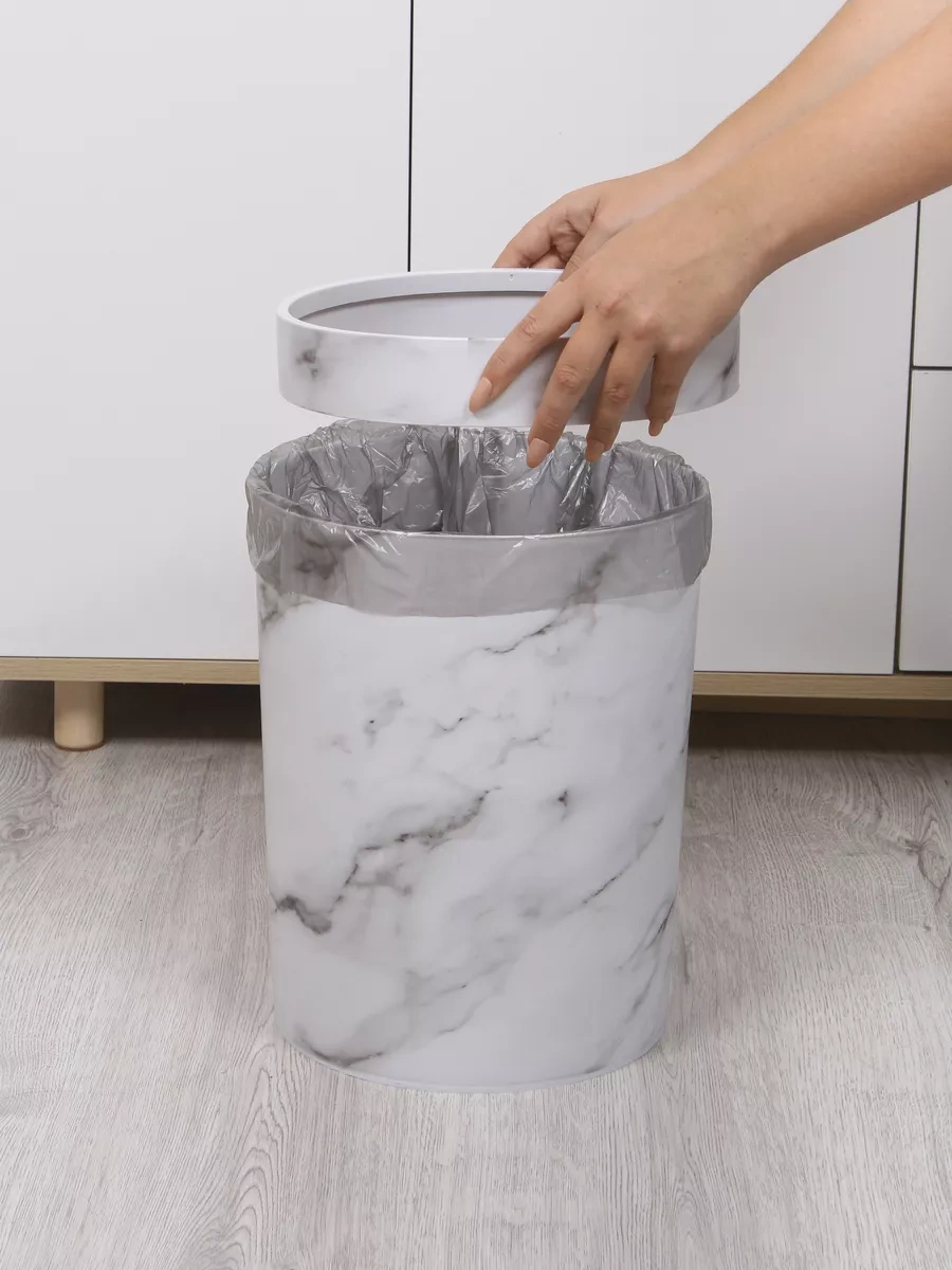 Wallard Mermer Desenli 14 Litrelik Çöp Kovası 229400139 Beyaz