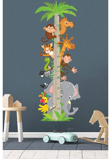 Kendinden Yapışkanlı Şeffaf Sevimli Hayvan Temalı Boy Ölçer 100x35 Cm Poster Afiş Duvar Sticker Kağıdı Çocuk Odası Kreş