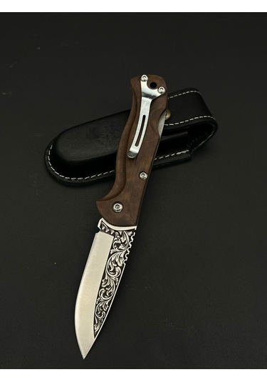 Böhler N690 Çelik Gravürlü Klipsli Çakı Kahverengi