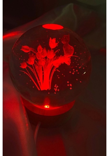 3d Led Işık Cam Küre Gece Lambası Lale Büyük Boy 8cm Çok Renkk