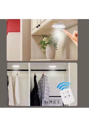 3 Lü Kumandalı Yapışkanlı Kablosuz Pilli Led Spot Lamba Işıldak