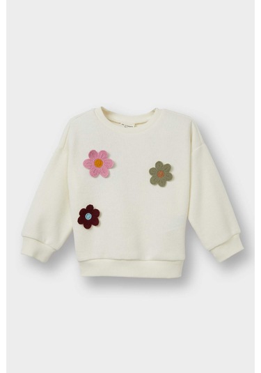 Defacto Kız Bebek Bisiklet Yaka Çiçekli Sweatshirt G2644a525aubg198 Bej