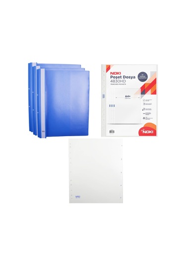 Noki Hd Telli Dosya Mavi 3'lü Hd Poşet Dosya 10'lu Ve Hd 1-5 Rakam Ayraç