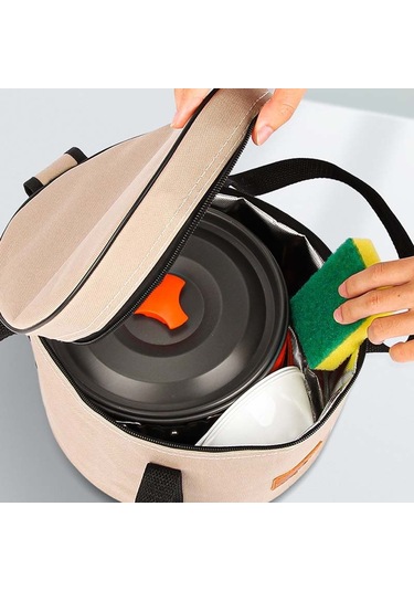 Aotu Büyük Yalıtımlı Oxford Kumaş Kamp Tencere Saklama Çantası Pişirme Gereçleri Pot Kase Organizatör Taşıma Çantası - Siyah Çok Renkli