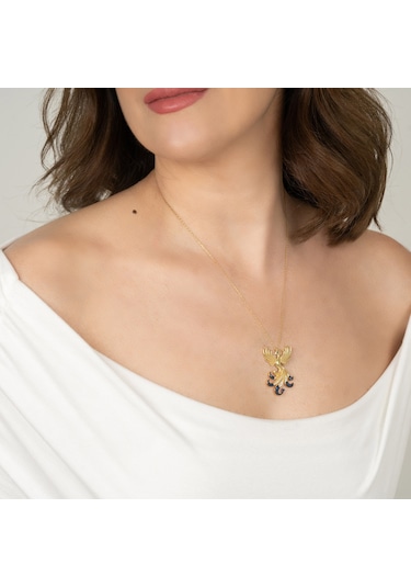 Kayra Mücevher Kraliçe Lacivert Taşlı Anka Kuşu Altın Kaplama Kolye