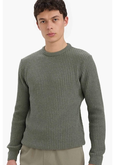 Defacto Standart Fit Bisiklet Yaka Triko Kazak E0811ax25wnkh268 Haki