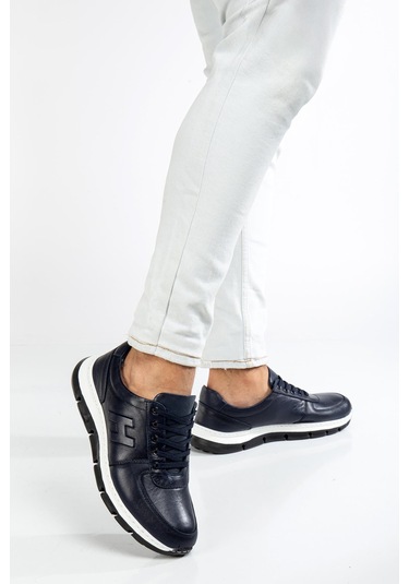 Hakiki Deri Erkek Günlük Ayakkabı Lacivert H Model Eva Taban-3480 Lacivert