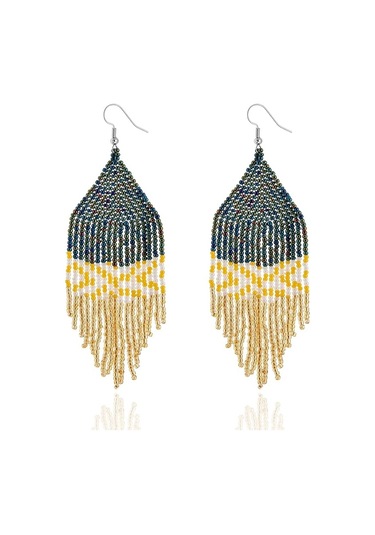 Yerel Boncuklu Püskül Küpeler Boho - El Yapımı Tohum Boncuk Açıkl Çok Renkli