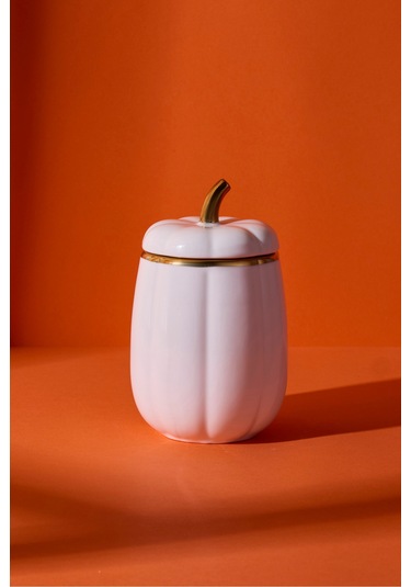 Kabak Porselen S Kapaklı Kavanoz 13x8.5 Cm Beyaz Beyaz