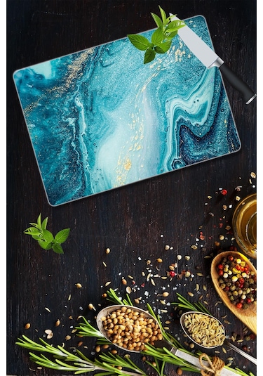 Dekoratif Cam Kesme Tahtası 30Cm X 40Cm Okyanus