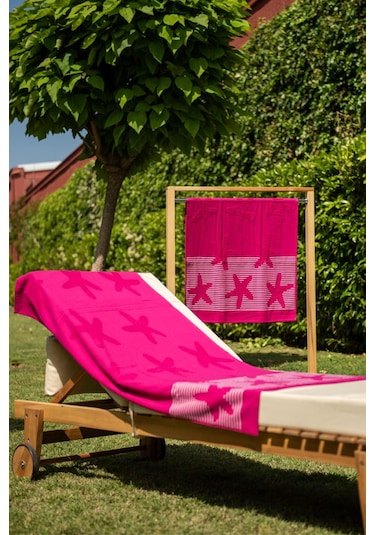Menderes Home Cotton Collection Bukle Plaj Havlusu Yıldız Fuşya
