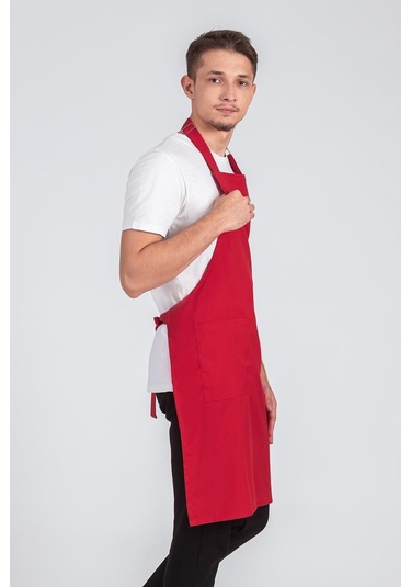 Erkek Boyundan Asmalı Barista Şef Mutfak Önlüğü Kırmızı