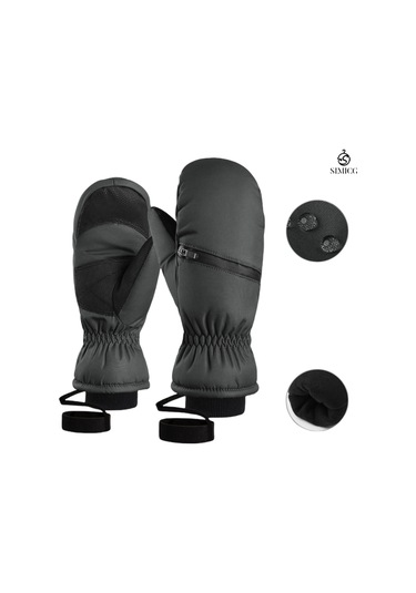 Kalınlaştırılmış Kışlık Su Geçirmez Snowboard Eldivenleri Siyah