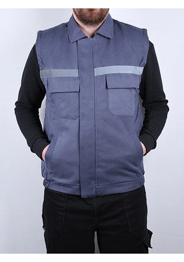 Erkek Reflektörlü Kalın Gabardin Kumaş Kışlık Iş Ve Çalışma Yeleğ Gri