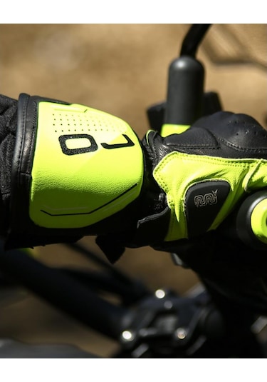 Oj Sleek Siyah/sarı Korumalı Uzun Racıng Deri Eldiven S