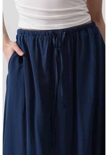 Beli Bağlamalı Balon Etek - İndigo İndigo