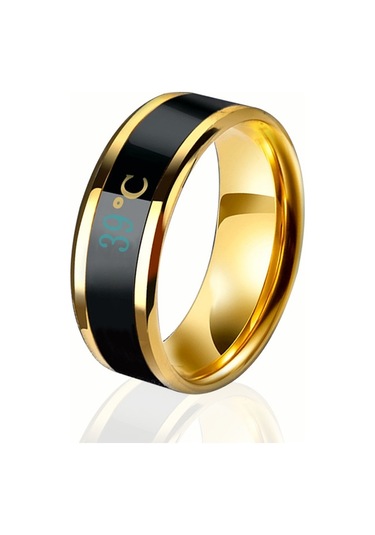 Smart Temperature Ring Stainless Steel Personalized Temperature Display Couple Ring, Size: 6 Yellow Çok Renkli