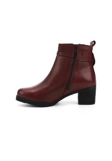 Gönderi R Bordo Antik Fermuarlı Kalın Topuklu Hakiki Deri Bot Bordo