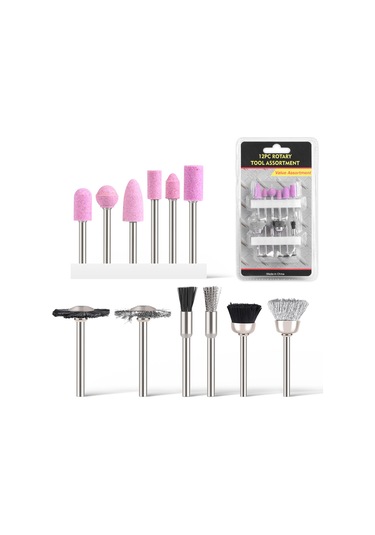 Yifomall 12 Adet 3mm Uç Çaplı Elektrikli Freze Aksesuar Seti - Taşlama, Kesme Ve Parlatma İçin Zımpara Ve Fırça Uçları
