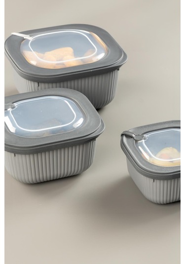 Kare 3 Parça Vakumlu Sızdırmaz Hava Almaz Saklama Kabı Seti Füme 1800/1100/600 Ml Füme