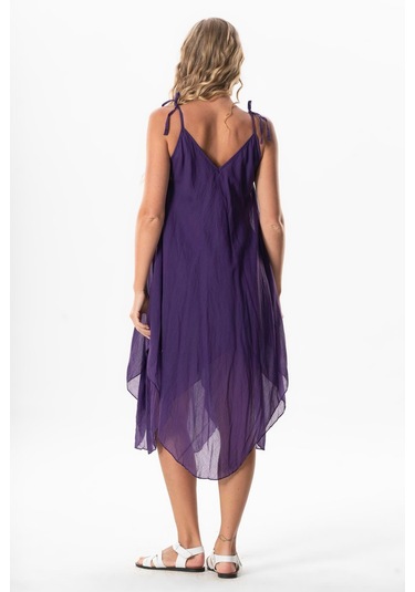 Askılı Vual Afrodit Midi Boy Yazlık Elbise Mor Mor Mor