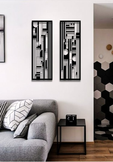Modern Stil 2 Li Metal Duvar Dekoru Seti 75x27