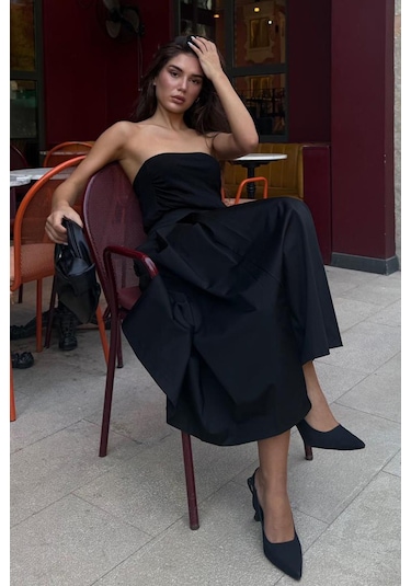 Siyah Pileli Cepli Kadın Midi Boy Etek Mg2536 Siyah