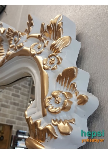 Vintage Madam Model Beyaz Altın Renk Varaklı Boy Aynası (442907834) Beyaz