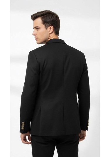 Erkek Suet Blazer Ceket Şık Düğmeli Takım Elbise Üstü Slim Fit Model Siyah