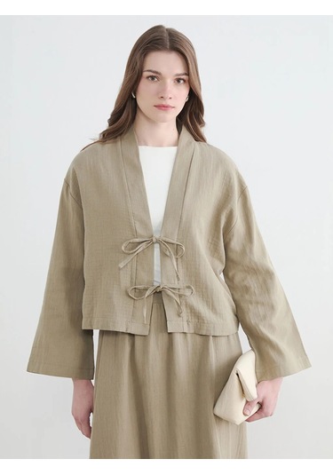 Lc Waikiki Haki Şal Yaka Oversize Kadın Kimono