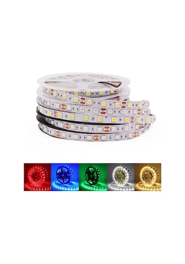 12 Volt 5050 Dış Mekan Şerit Led 3 Çipli Beyaz Metrede 60 Led Ip65 5 Metre