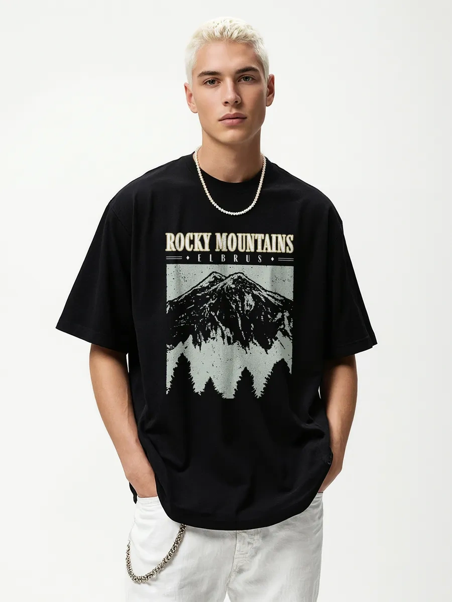 Romaxtex Dağ Baskılı Siyah Oversize Tişört 475250226 Siyah