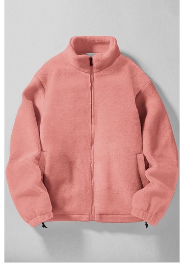 Ghassy Co. Erkek Alaska Regular Peluş Sherpa Kışlık Tam Fermuarlı Polar Sweatshirt Pudra