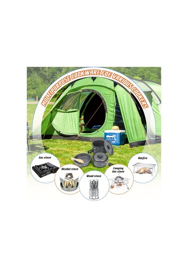 Tcherchi 9 Parça Kamp Tencere Seti Kamp Pişirme Tencere Ve Tava Seti, Açık Hava Pişirme Seti Gri