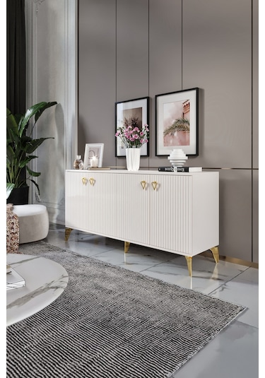 ZEUGMA KONSOL MDF MEBRAN KAPAK EKRU GOLD