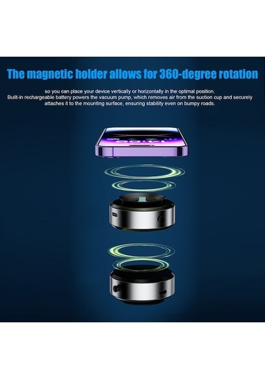 Dancemonkey Araba Manyetik Telefon Tutucu 360 Döner Siyah, Ön Cam Montajı Tablet Vakumlu Emme Araba Tutucu Siyah