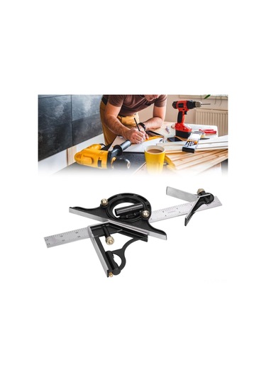 Yifomall Ahşapçı İçin 300mm Çok Fonksiyonlu Kombine Açı Ölçer Seti - Paslanmaz Çelik Profesyonel Ölçüm Aracı Kartlı Paket