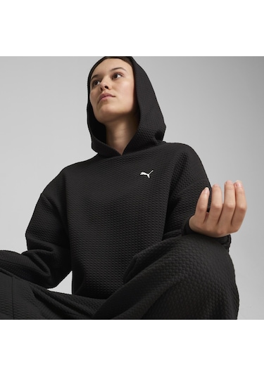 Puma Q4 Studio Textured Kadın Siyah Kapüşonlu Sweatshirt Siyah