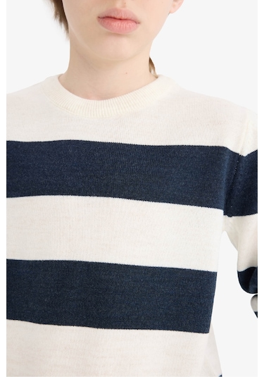 Defacto Erkek Çocuk Bisiklet Yaka Çizgili Triko Kazak C1710a825auer113 Ekru