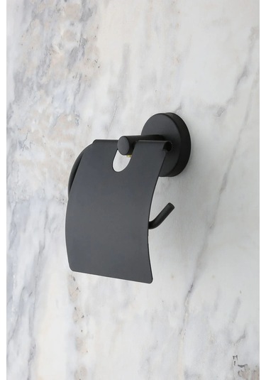 Erfahome Siyah Açık Tuvalet Kağıtlığı / Halka Havluluk / Çatal Bornozluk 3lü Set Siyah