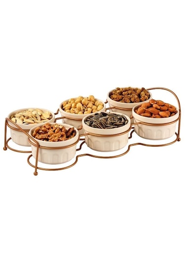 Edora Home Rose Altı Bölmeli Çerezlik İkram Seti- Metal Paslanmaz