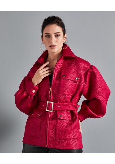 Kısa Kadın Mont - Cepli Ve Kemerli - Modern Ve Şık Tasarım - Günlük Ve Özel Gün İçin Mont Fuşya