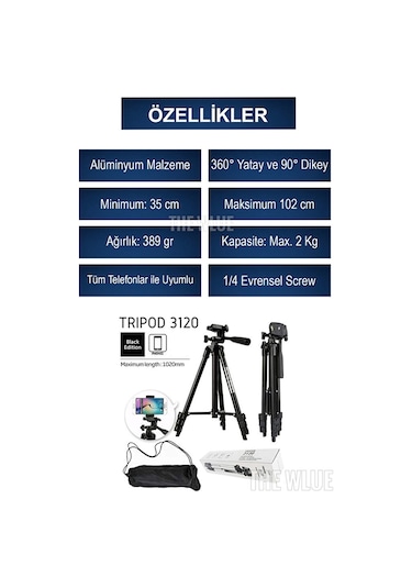 Bluetooth Kumandalı Selfie Tripod 102cm Tüm Telefonlar İle Uyumlu