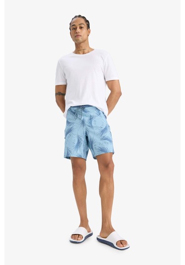 Defacto Defactofit Regular Fit Desenli Esnek Dokulu Deniz Şortu D9630ax25hsbe523 Mavi