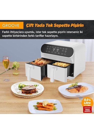 Groove MAX PLUS XXL 1800 W 4 Lt +4 Lt 8 Lt Çift Hazneli Smart Air Fryer