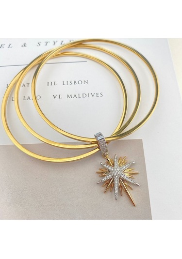 Çelik Ajda Bilezik Charmlı Ajda Bilezik Zirkon Taşlı Kutup Yıldızı Gold Gümüş Gold