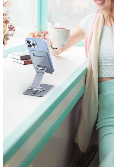 Thentech Akıllı Telefon Tablet Standı Metal Tam Tur Dönebilen Sağlam Güçlü Stand
